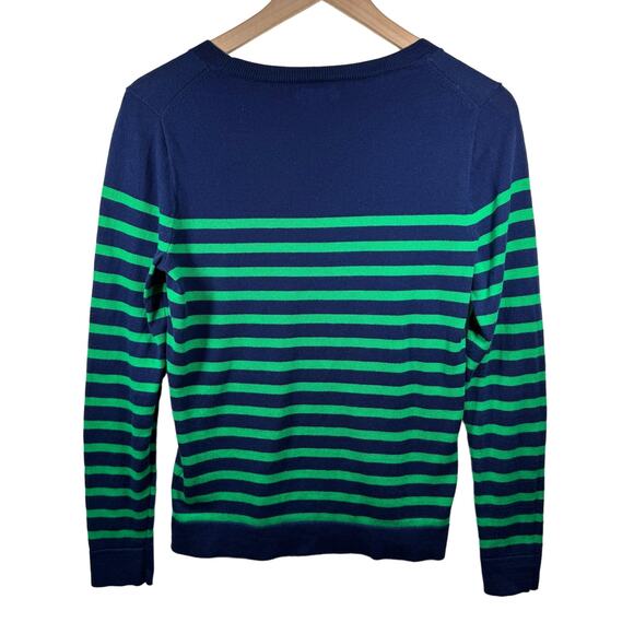 J.CREW Cotton Teddie Sweater Women's S Navy Blue Kelly Green Stripes Preppy Boat - Picture 7 of 12